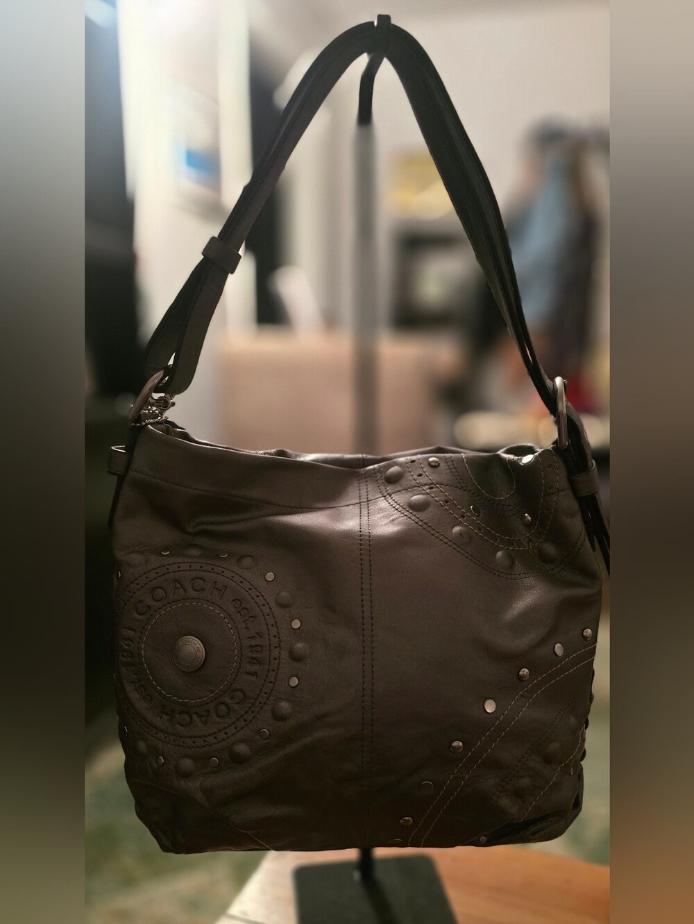 Coach Madison Studded Metallic Leather Slouchy F16178